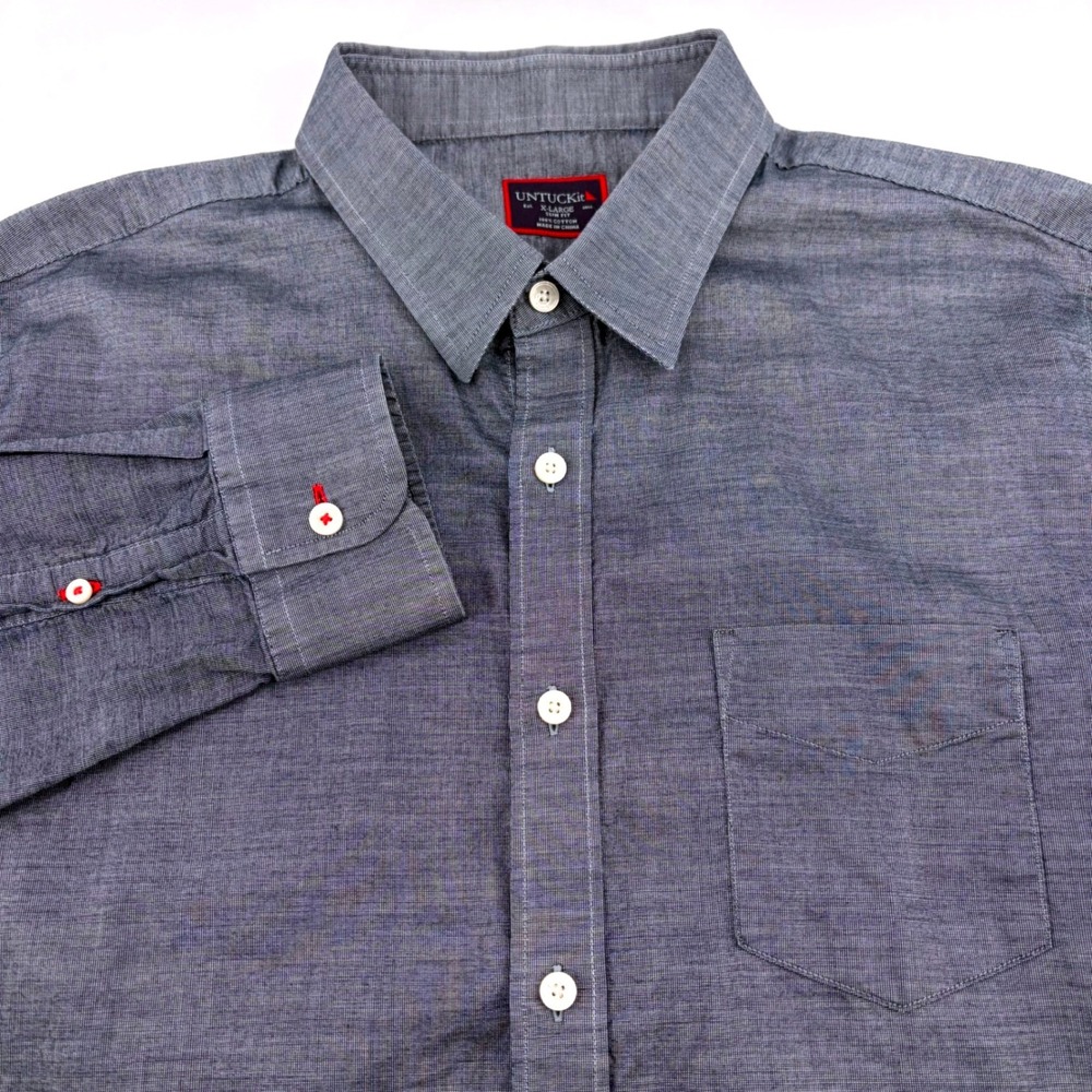 UNTUCKit Mens XL Slim Fit Blue Micro Check Long Sleeve Button Down Shirt Cotton